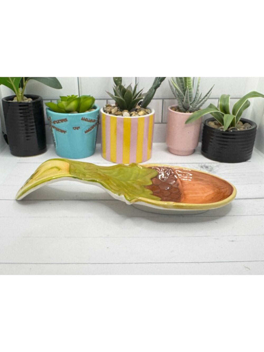 Pineapple-Shaped Cracker Barrel Stoneware Spoon Rest